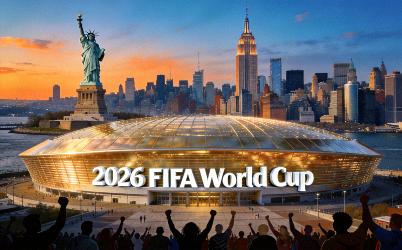 2026年世界杯举办城市之一纽约市天际线及体育场外观